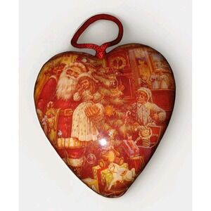 Vintage Christmas Paper Mache Heart Ornament - Santa Kids Gifts